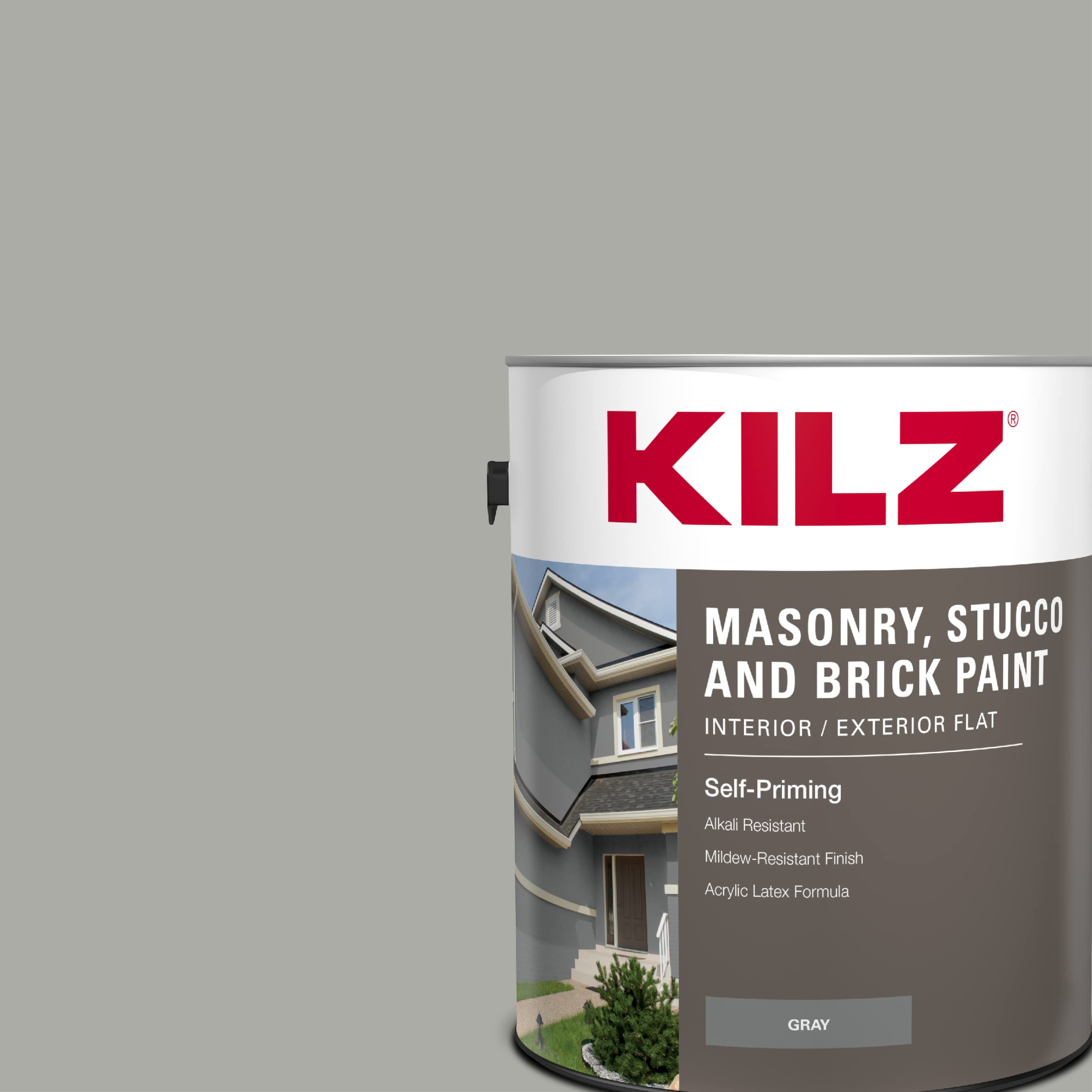 KILZ Self-Priming Masonry, Stucco and Brick Paint, Interior/Exterior, Flat, Gray, 1 Gallon