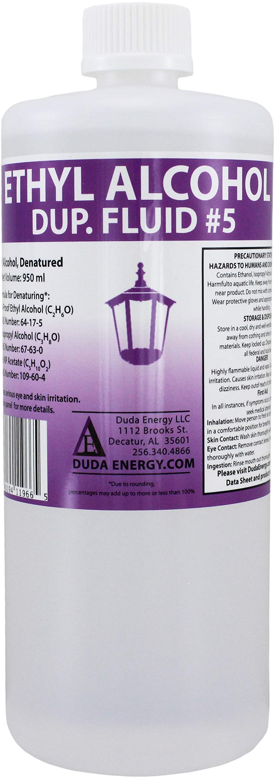 Duda Energy eth950 950 mL bottle of Denatured Ethanol with 200-Proof Ethyl Alcohol IPA and NP Acetate (Packaging may vary)