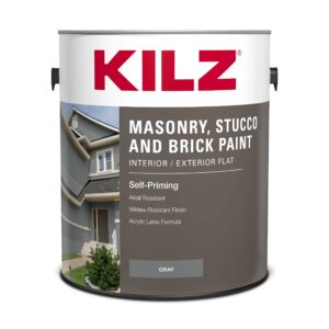 kilz self-priming masonry, stucco and brick paint, interior/exterior, flat, gray, 1 gallon