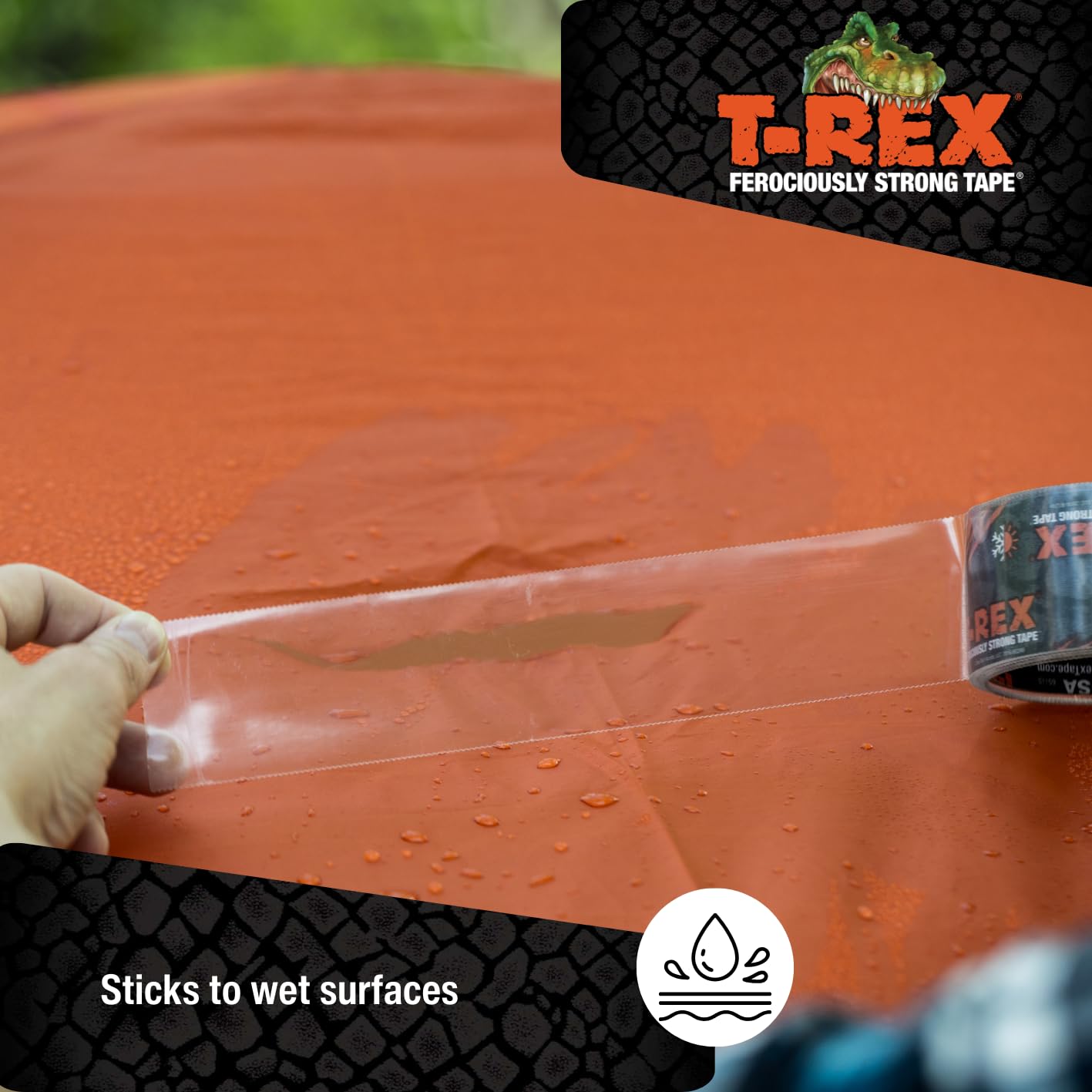 T-REX Ferociously Strong Repair Tape, Sticks to Wet Surfaces, All Weather and UV Resistant, 1.88" x 9 Yards, Clear, 1-Roll (241535)