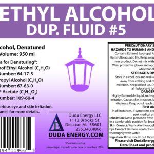 Duda Energy eth950 950 mL bottle of Denatured Ethanol with 200-Proof Ethyl Alcohol IPA and NP Acetate (Packaging may vary)