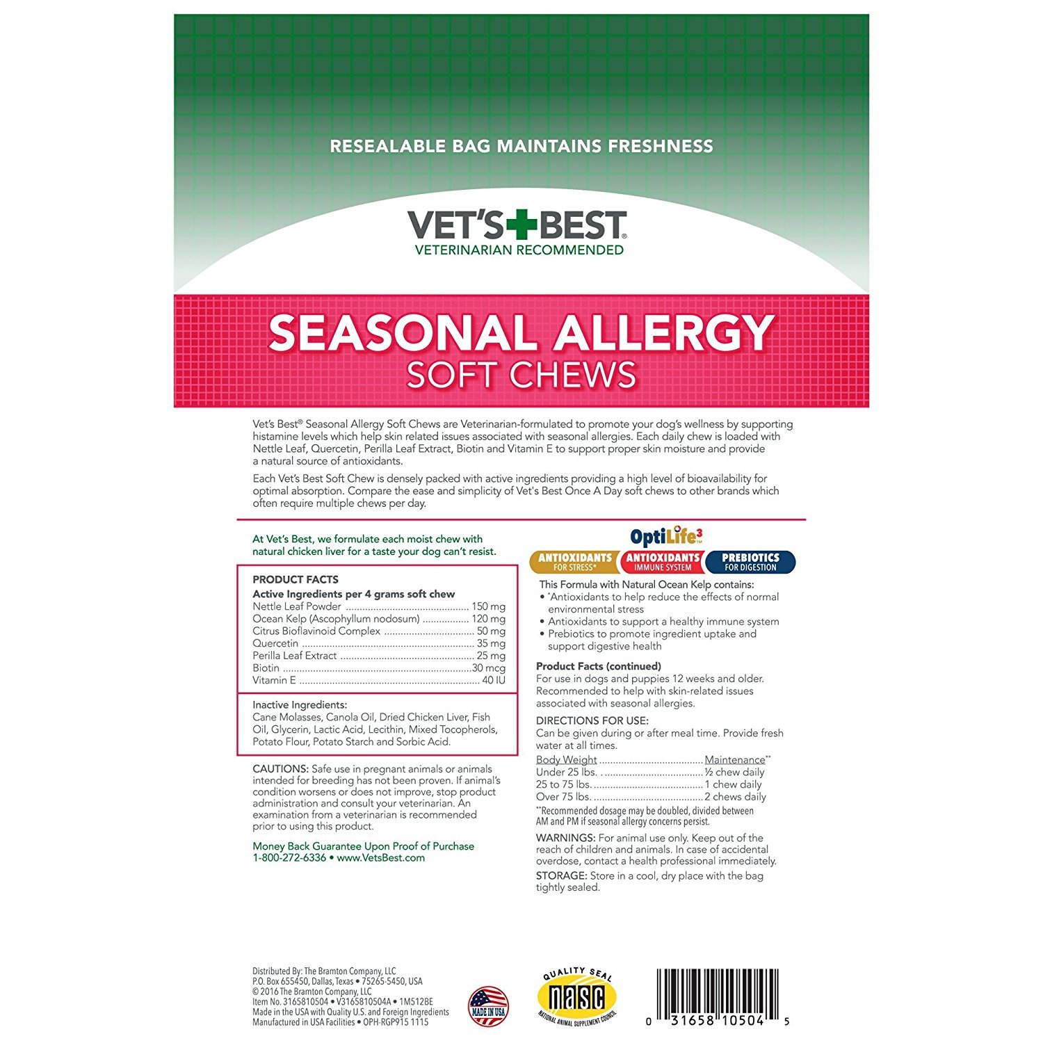 Vet's Best (3 Pack) Seasonal Allergy Soft Chews Dog Supplements,Each a 30 Day Supply