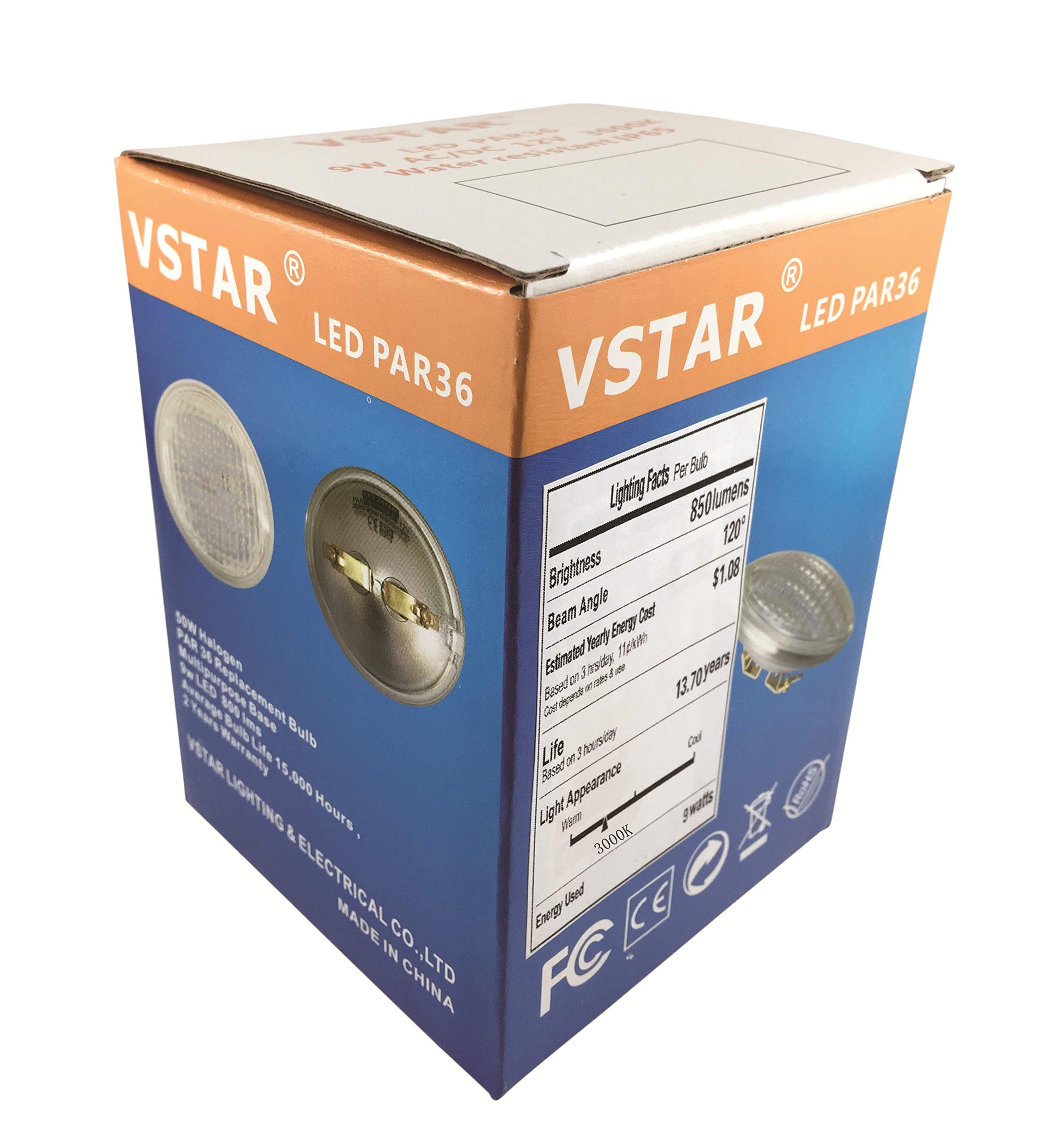 Vstar LED PAR36 9W (Eq to 50W Halogen) 12V AC/DC Lamp Landscape Waterproof (4 Pack-Warm White)