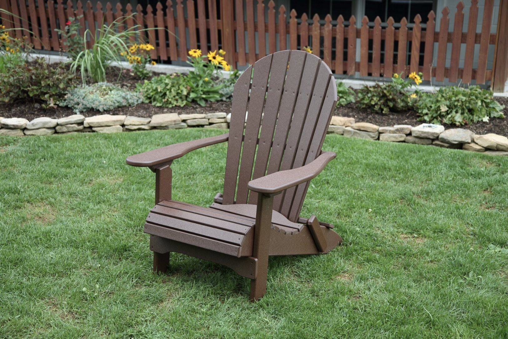 Weathered Wood-Poly Lumber Folding Adirondack Chair with Rolled Seating Heavy Duty Everlasting Lifetime PolyTuf HDPE - Made in USA - Amish Crafted