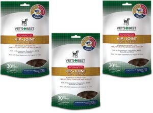 vet's best (3 pack) advanced hip & joint soft chews dog supplements, each a 30 day supply