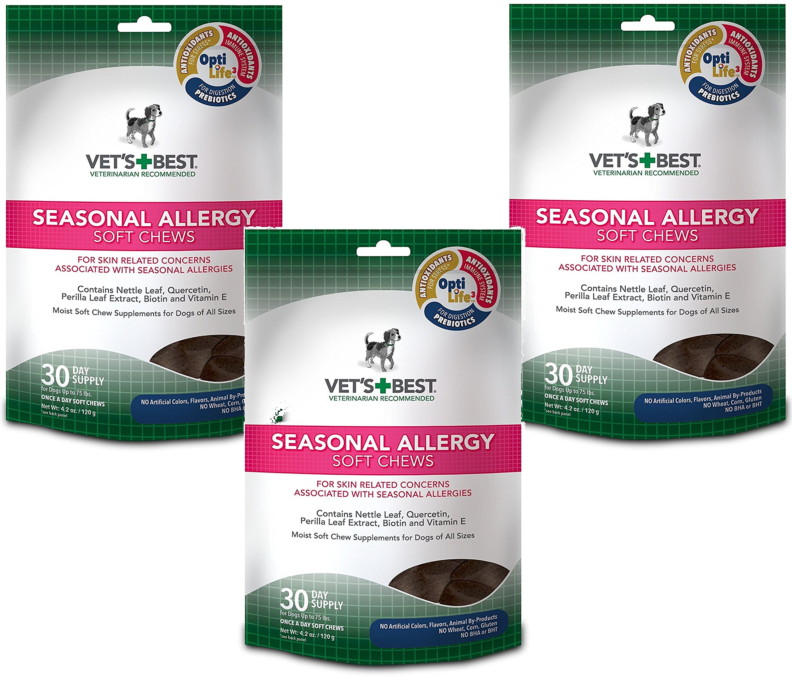 Vet's Best (3 Pack) Seasonal Allergy Soft Chews Dog Supplements,Each a 30 Day Supply