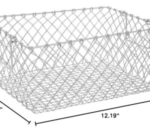 HUBERT Metal Storage Basket with Handles Rectangular Urban Link Matte Silver Steel Wire - 16 15/16"L x 12 3/16"W x 7 7/8"H