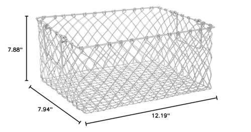 HUBERT Metal Storage Basket with Handles Rectangular Urban Link Matte Silver Steel Wire - 16 15/16"L x 12 3/16"W x 7 7/8"H