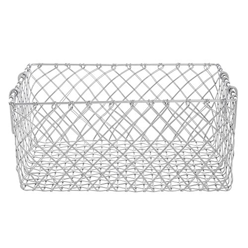 HUBERT Metal Storage Basket with Handles Rectangular Urban Link Matte Silver Steel Wire - 16 15/16"L x 12 3/16"W x 7 7/8"H