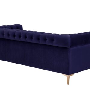 Iconic Home Gold/Navy Bea Velvet with Nail head Trim Tone Metal Sofa