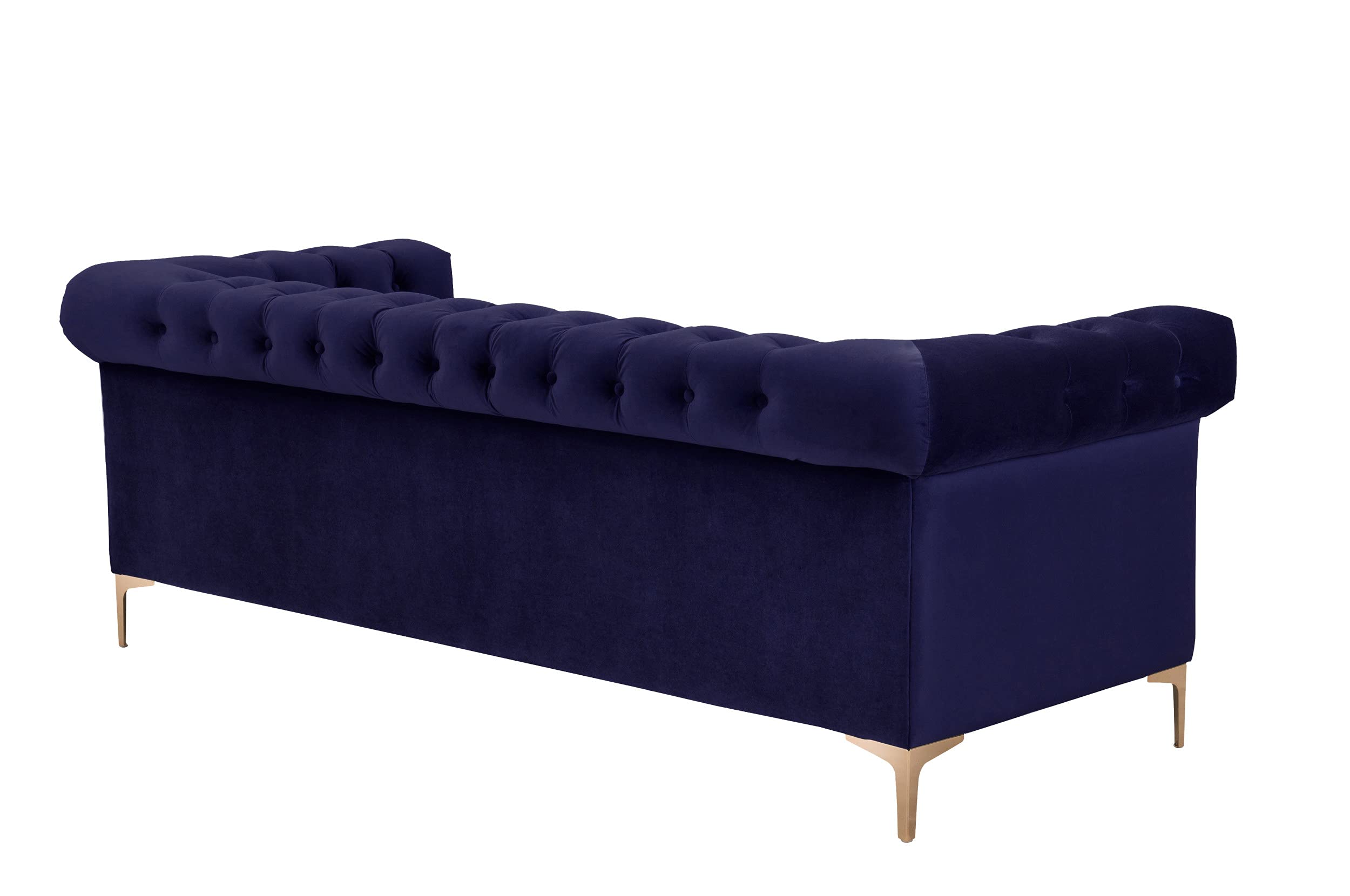 Iconic Home Gold/Navy Bea Velvet with Nail head Trim Tone Metal Sofa