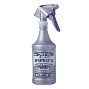 consolidated plastics chemical resistant spraymaster spray bottle with leakproof sprayer, hdpe, gray, 32oz., 6 piece