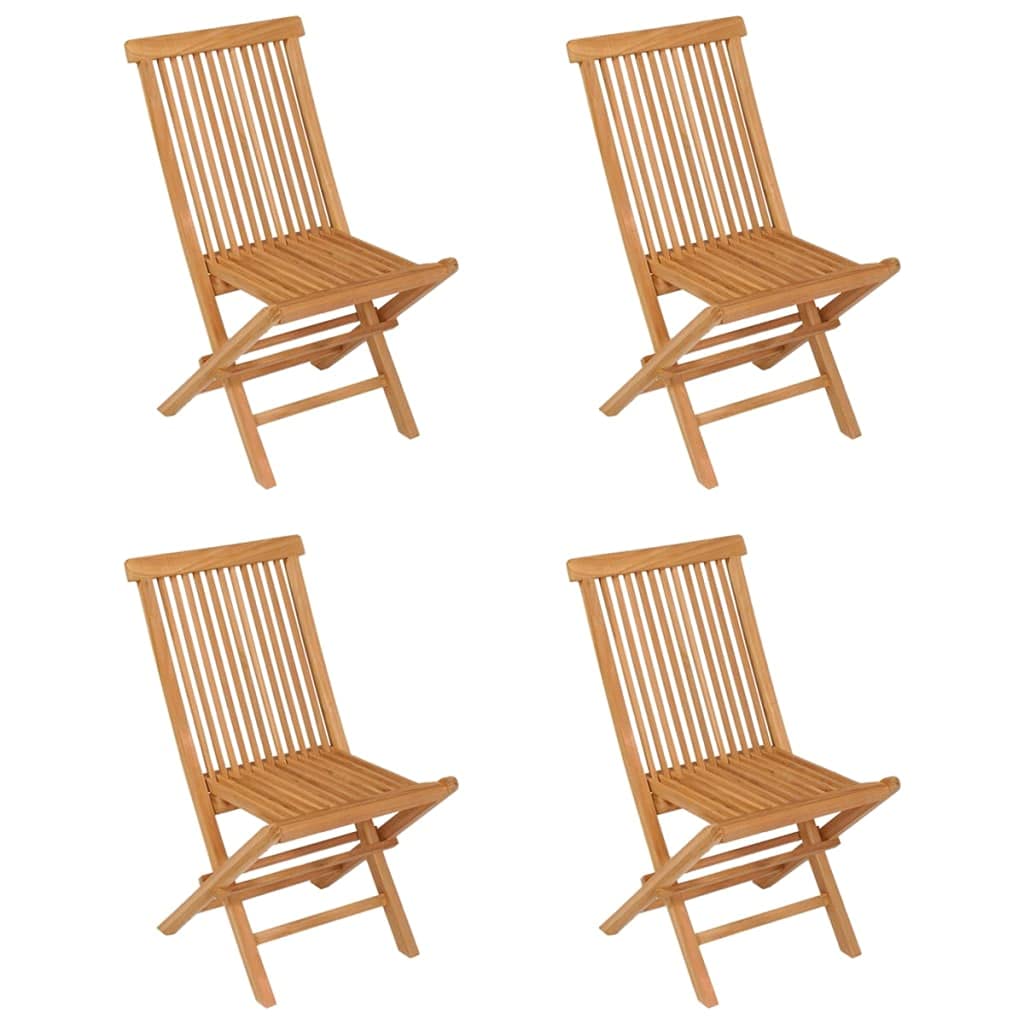 vidaXL Folding Patio Chairs Set of 4, Outdoor Wooden Seats for Garden Dining Capming Beach Deck, Stable Structure Easy to Store, Solid Teak Wood