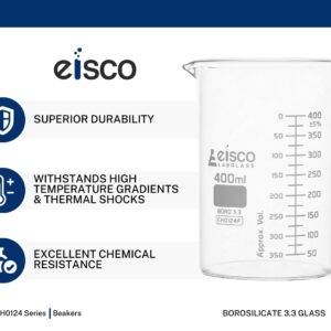 EISCO Beaker, 1000ml - ASTM - Low Form with Spout - Dual Scale, White Graduations - Borosilicate 3.3 Glass