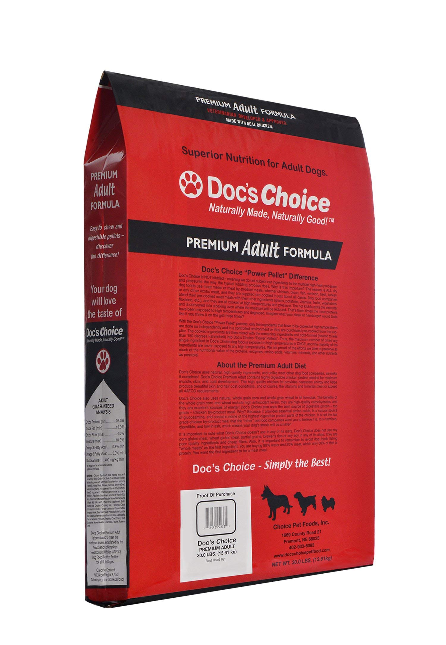 Doc's Choice Premium Adult Chicken Dry Dog Food - Great for Adults and Seniors, Veterinarian Developed, No Fillers/Artificial Ingredients, Made in The USA