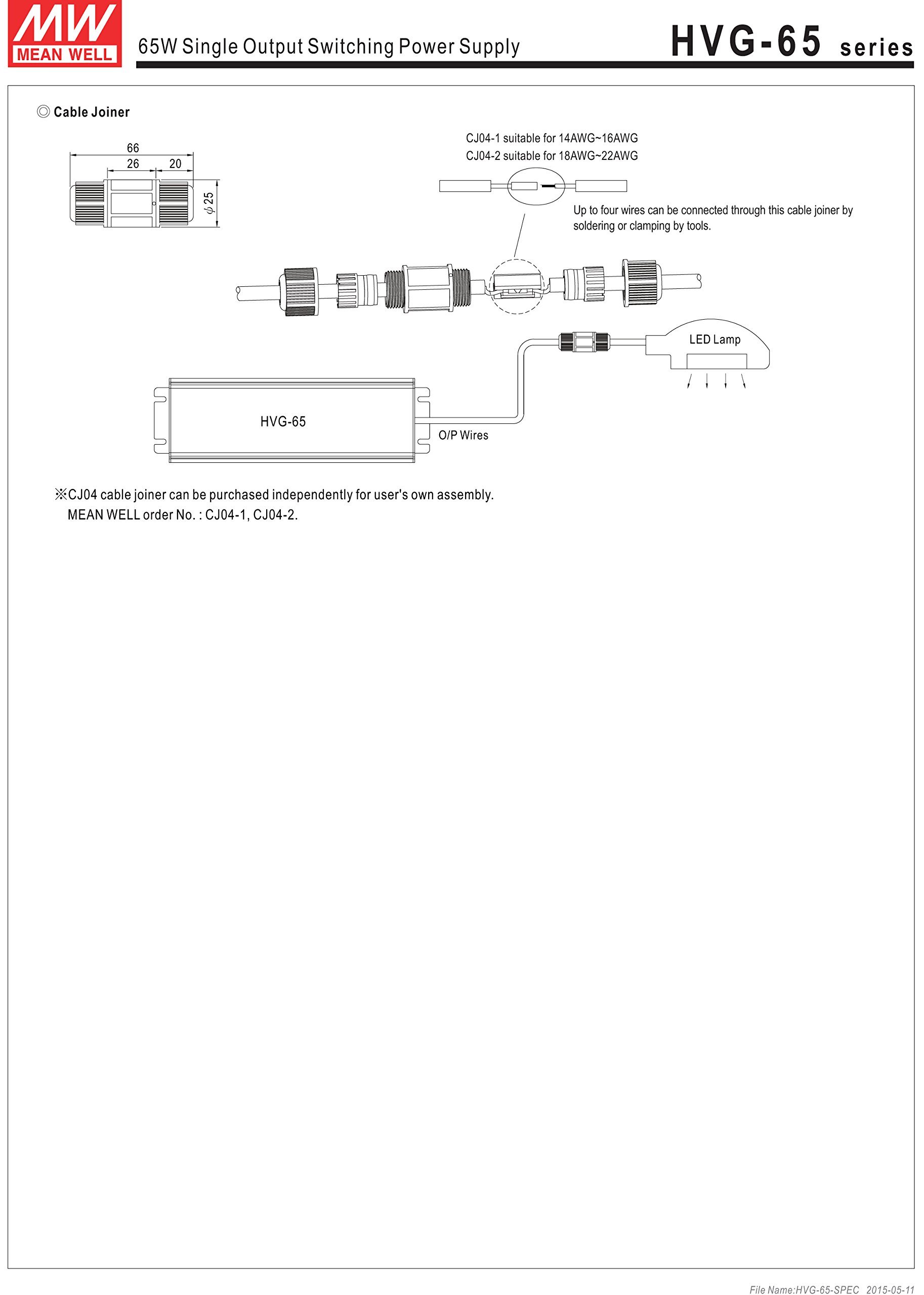 MEAN WELL HVG-65-12A 65 W Single Output 2.71 A 12 Vdc Output Max IP67 Swithcing Power Supply - 1 item(s)