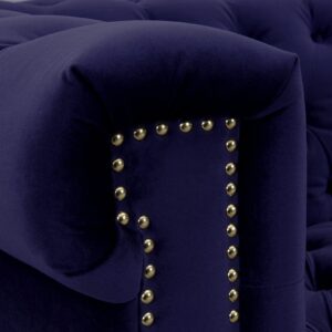 Iconic Home Gold/Navy Bea Velvet with Nail head Trim Tone Metal Sofa