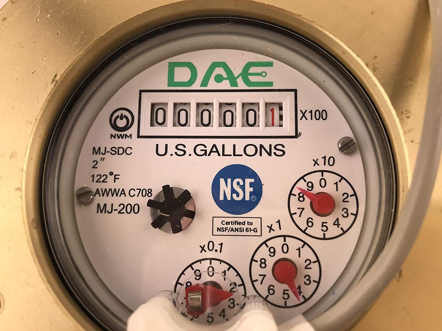 DAE MJ-200 2" NSF61 Non Lead Potable Water Meter, Pulse Output + Couplings, Gallons