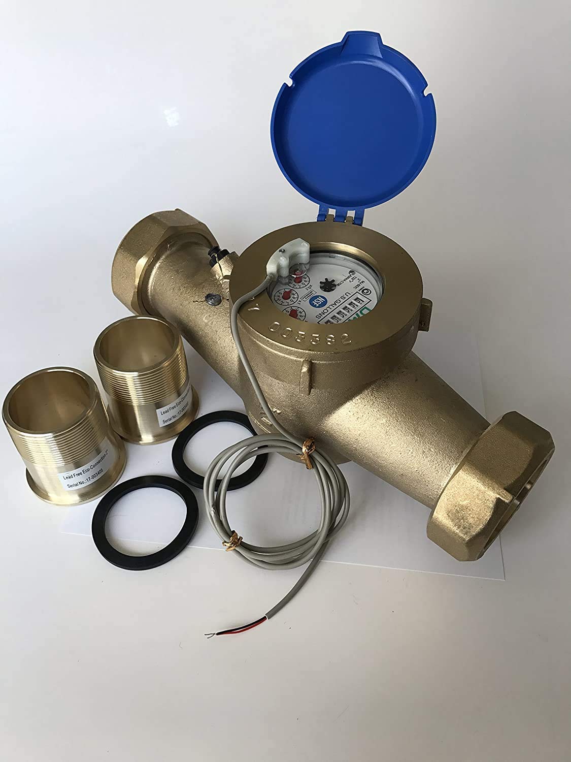 DAE MJ-200 2" NSF61 Non Lead Potable Water Meter, Pulse Output + Couplings, Gallons