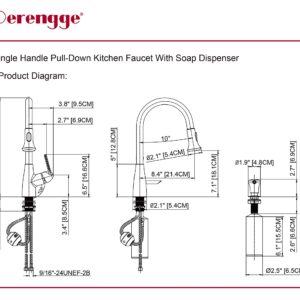 Derengge Stainless Steel Kitchen Faucet Single Handle Pull-Down Kitchen Sink Faucet with Soap Dispenser,Faucet for Farmhouse, Camper, Laundry, Rv, Bar,2 Hole Installation,KF-058S-SS