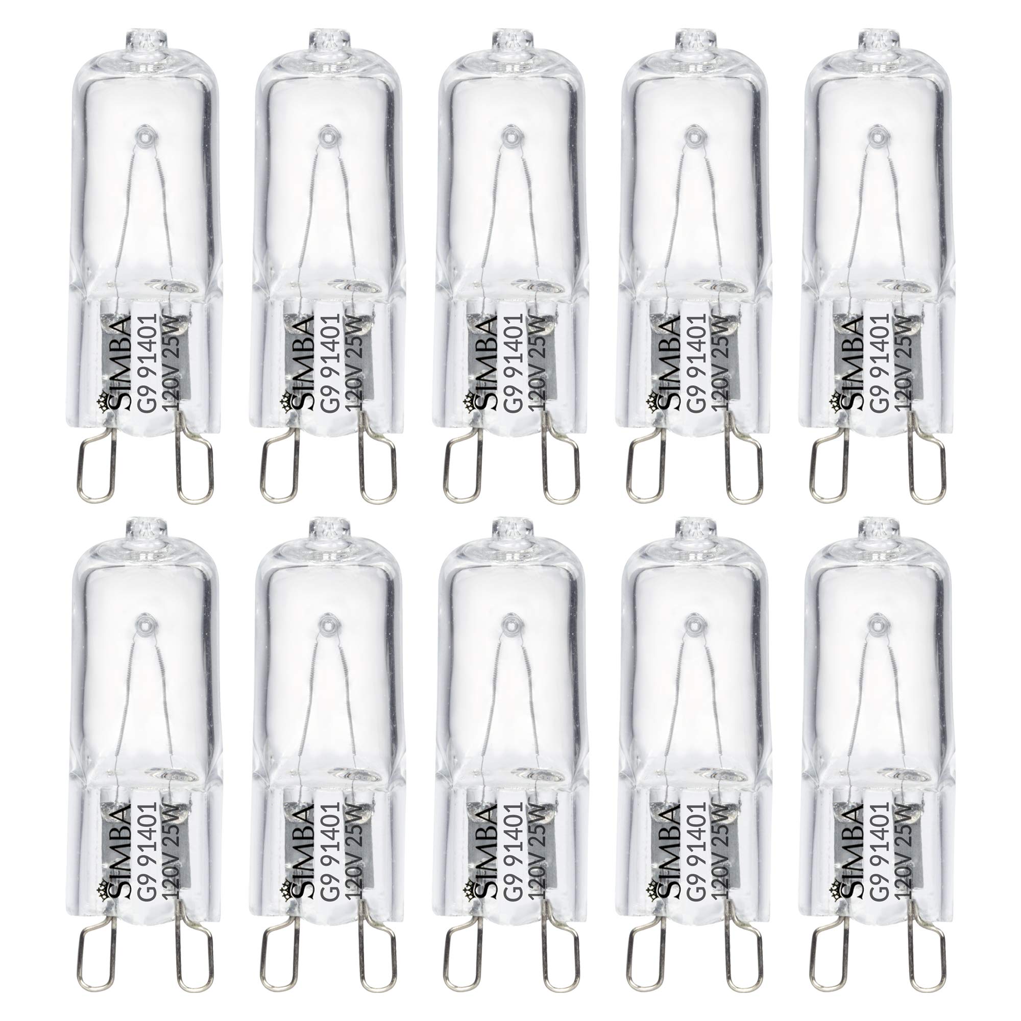 Simba Lighting Halogen Light Bulb G9 T4 60W JCD Bi-Pin (10 Pack) for Chandeliers, Pendants, Cabinet Lights, Landscape Lights, Desk and Floor Lamps, Wall Sconces, 120V Dimmable, 2700K Warm White