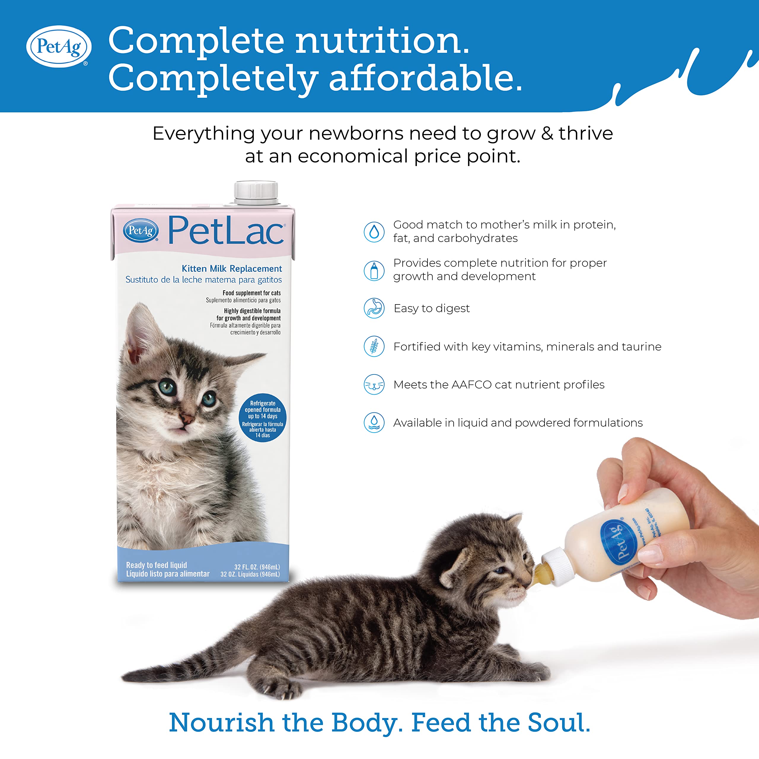 Pet-Ag PetLac Liquid for Kittens - 32 oz - Ready-to-Feed Milk Replacement for Kittens Newborn to Six Weeks Old - Easy to Digest