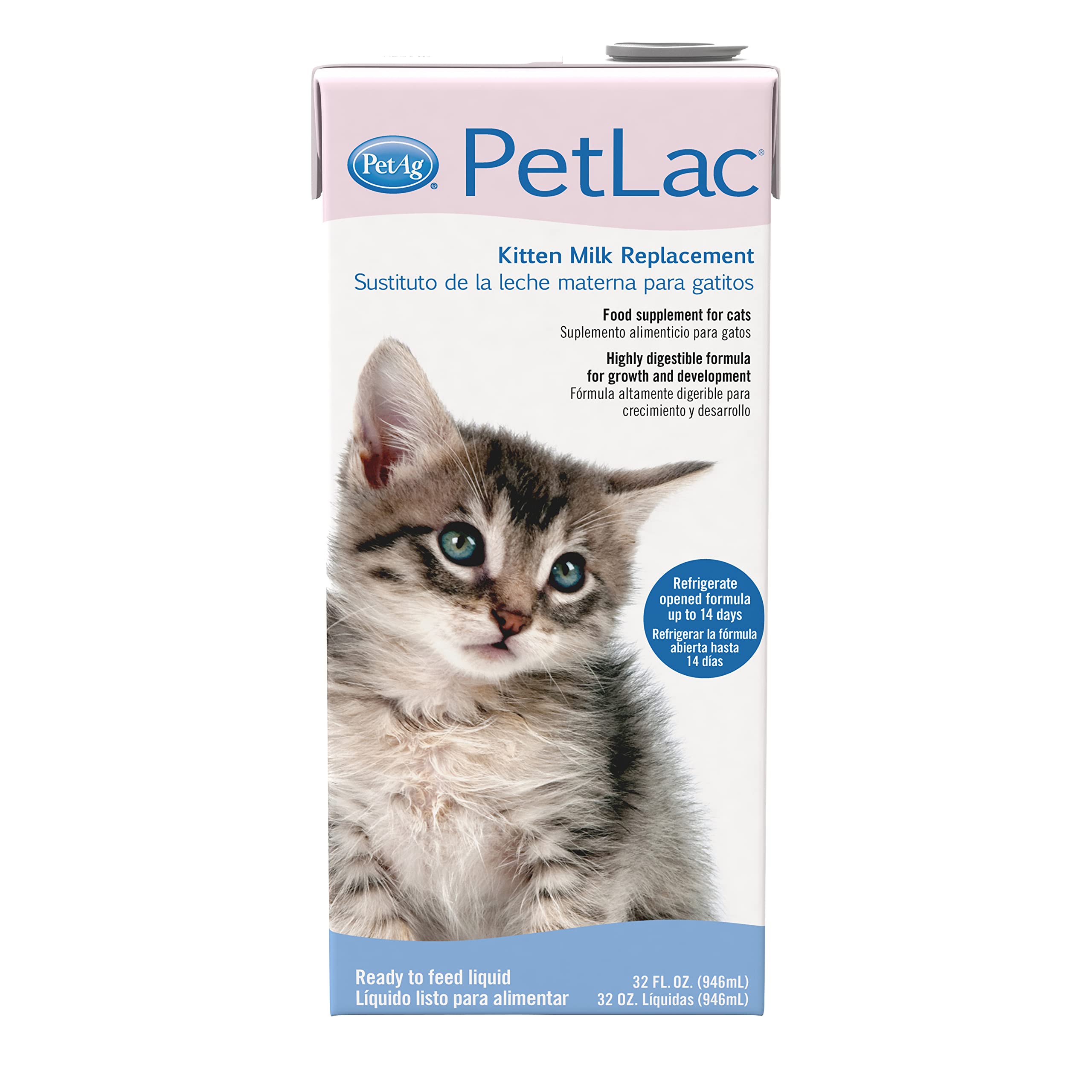 Pet-Ag PetLac Liquid for Kittens - 32 oz - Ready-to-Feed Milk Replacement for Kittens Newborn to Six Weeks Old - Easy to Digest