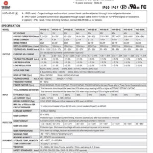 MEAN WELL HVG-65-12A 65 W Single Output 2.71 A 12 Vdc Output Max IP67 Swithcing Power Supply - 1 item(s)