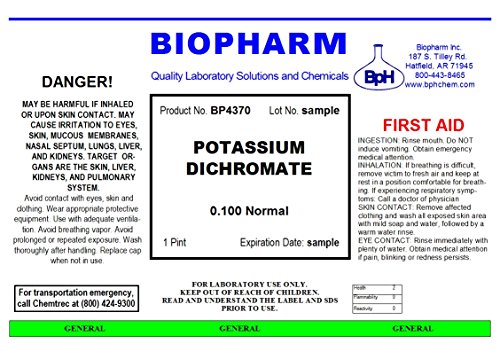 Biopharm Potassium Dichromate 0.100 Normal — 500 mL (1.06 Pint)