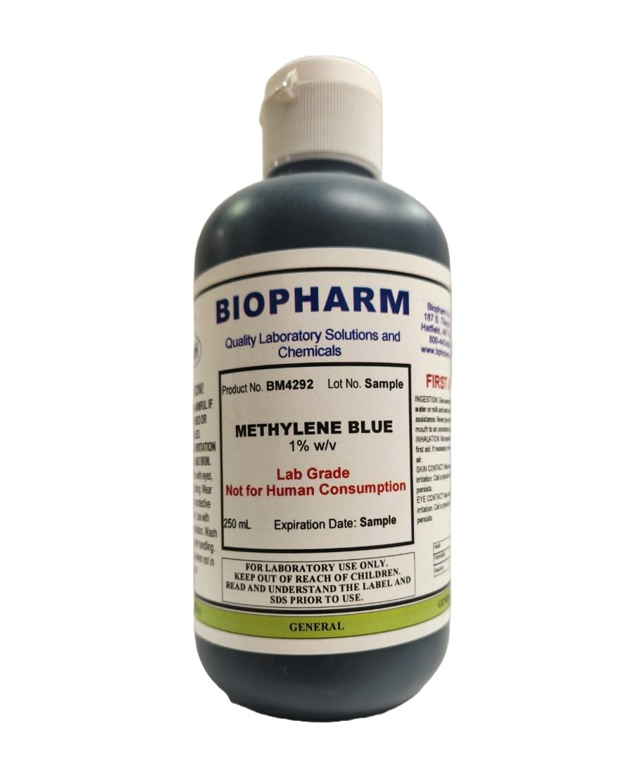 Methylene Blue 1% Aqueous Solution (for Lab Use Only — Not for Human Consumption) — 250 mL — Convenient Dispensing Cap