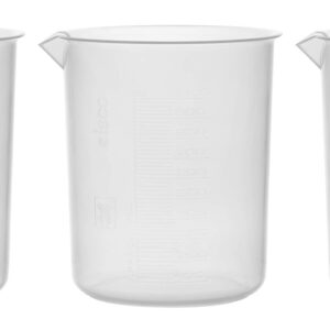 EISCO 3PK Plastic Beakers, 1000ml - Polypropylene Plastic - Raised Graduations, Tapered Spout - Euro Design