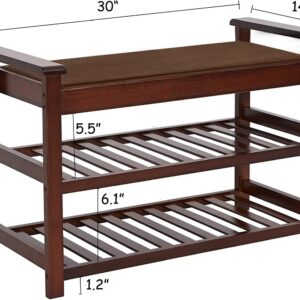 Livebest 3-Tier Bamboo Shoe Rack, Shoe Rack Bench,Small Shoe Rack for Entryway Bathroom Living Room Bedroom 19-inch