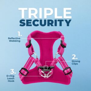 Best Pet Supplies Voyager Adjustable Dog Vest Harness Breathable No Pull Harness for Small, Medium, Large Dogs, Heavy Duty Harness for Walking, Jogging, Easy Step-In, Reflective Stripes - (Fuchsia), S