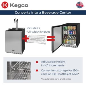 Kegco Kegerator 24" Wide Triple Tap Black/Stainless Steel Undercounter Beer Dispenser HK38BSU-L-3