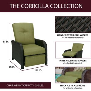 Cambridge Corrolla Outdoor Luxury Patio Recliner with Rust Resistant Powder Coated Steel Frames, Handwoven Brown Resin Wicker, and Thick Plush Foam Cushions in Green, 1 Piece