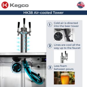 Kegco Kegerator 24" Wide Triple Tap Black/Stainless Steel Undercounter Beer Dispenser HK38BSU-L-3