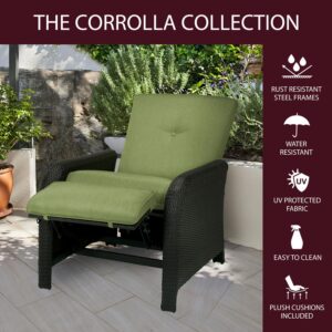 Cambridge Corrolla Outdoor Luxury Patio Recliner with Rust Resistant Powder Coated Steel Frames, Handwoven Brown Resin Wicker, and Thick Plush Foam Cushions in Green, 1 Piece