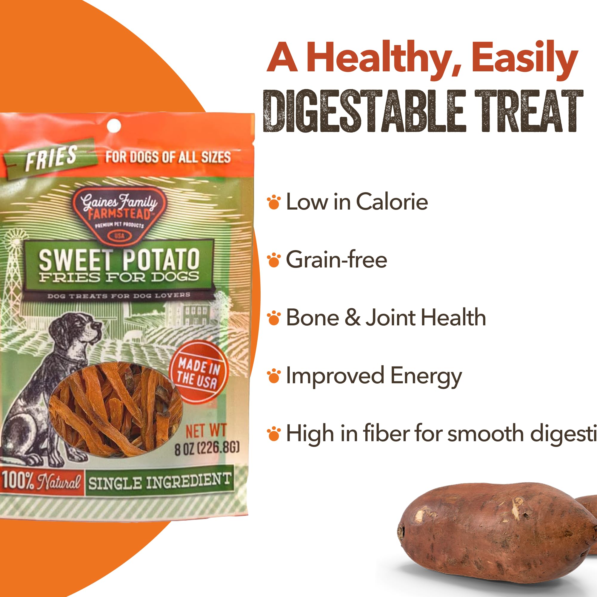 Gaines Family Farmstead Sweet Potato Dog Treats, All Natural Fries, Soft Chews for Dogs, All Ages & Breeds, Nutrient-Rich, Rawhide Alternativem, Dog Training & Rewards, 8 Oz. Bag