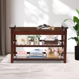 Livebest 3-Tier Bamboo Shoe Rack, Shoe Rack Bench,Small Shoe Rack for Entryway Bathroom Living Room Bedroom 19-inch