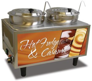 benchmark usa 51072h hot fudge/caramel warmer, 17" h, 13" w, 21" l, stainless steel