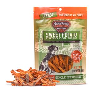 gaines family farmstead sweet potato dog treats, all natural fries, soft chews for dogs, all ages & breeds, nutrient-rich, rawhide alternativem, dog training & rewards, 8 oz. bag