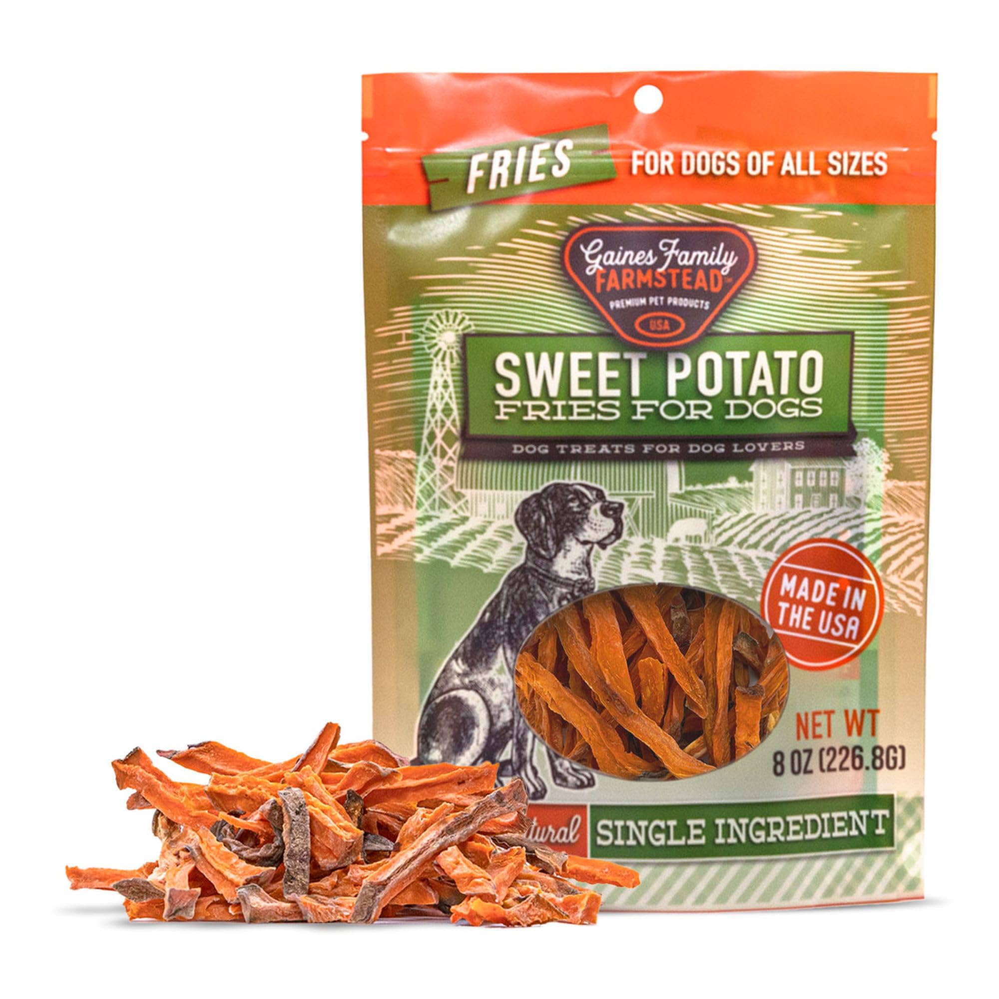 Gaines Family Farmstead Sweet Potato Dog Treats, All Natural Fries, Soft Chews for Dogs, All Ages & Breeds, Nutrient-Rich, Rawhide Alternativem, Dog Training & Rewards, 8 Oz. Bag