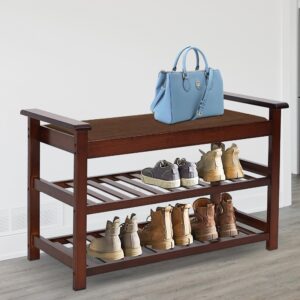 livebest 3-tier bamboo shoe rack, shoe rack bench,small shoe rack for entryway bathroom living room bedroom 19-inch