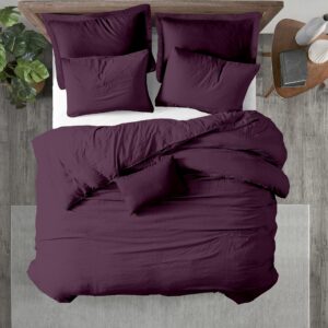 kotton culture duvet cover queen size 100% egyptian cotton with zipper closure & corner ties breathable all season 600 thread count soft sateen weave comforter cover (queen/full, plum)