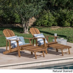 GDFStudio Outdoor Reclining Wood Adirondack Chair with Footrest (2, Natural Stained)