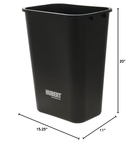 HUBERT Trash Can 41 qt Black Plastic - 15 1/4" L x 11" W x 20" H