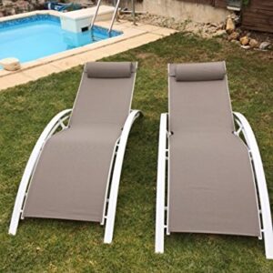 Kozyard KozyLounge Elegant Patio Reclining Adjustable Chaise Lounge Aluminum and Textilene Sunbathing Chair for All Weather with headrest (2 Pack), KD,Very Light, (Taupe)