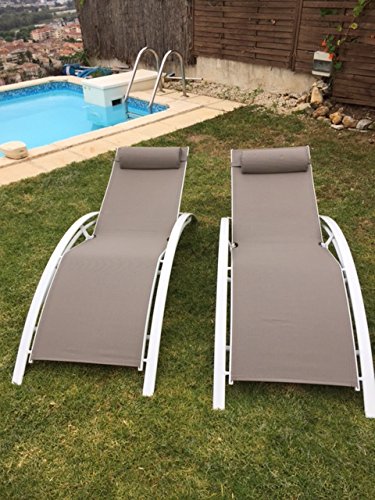 Kozyard KozyLounge Elegant Patio Reclining Adjustable Chaise Lounge Aluminum and Textilene Sunbathing Chair for All Weather with headrest (2 Pack), KD,Very Light, (Taupe)