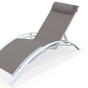 Kozyard KozyLounge Elegant Patio Reclining Adjustable Chaise Lounge Aluminum and Textilene Sunbathing Chair for All Weather with headrest (2 Pack), KD,Very Light, (Taupe)