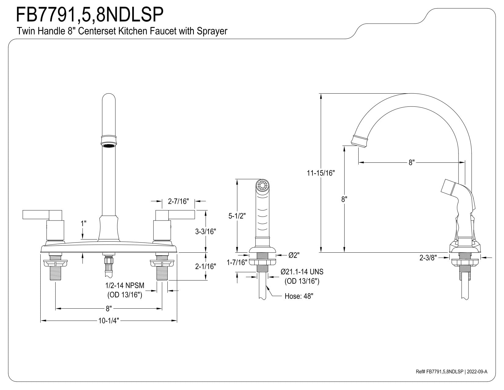 Kingston Brass FB7795NDLSP Nuvofusion 8-inch Centerset Kitchen Faucet, Oil Rubbed Bronze